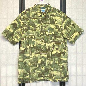 Columbia Nature Print Shirt XL Green Brown Short Sleeve Button Up Camo Patch